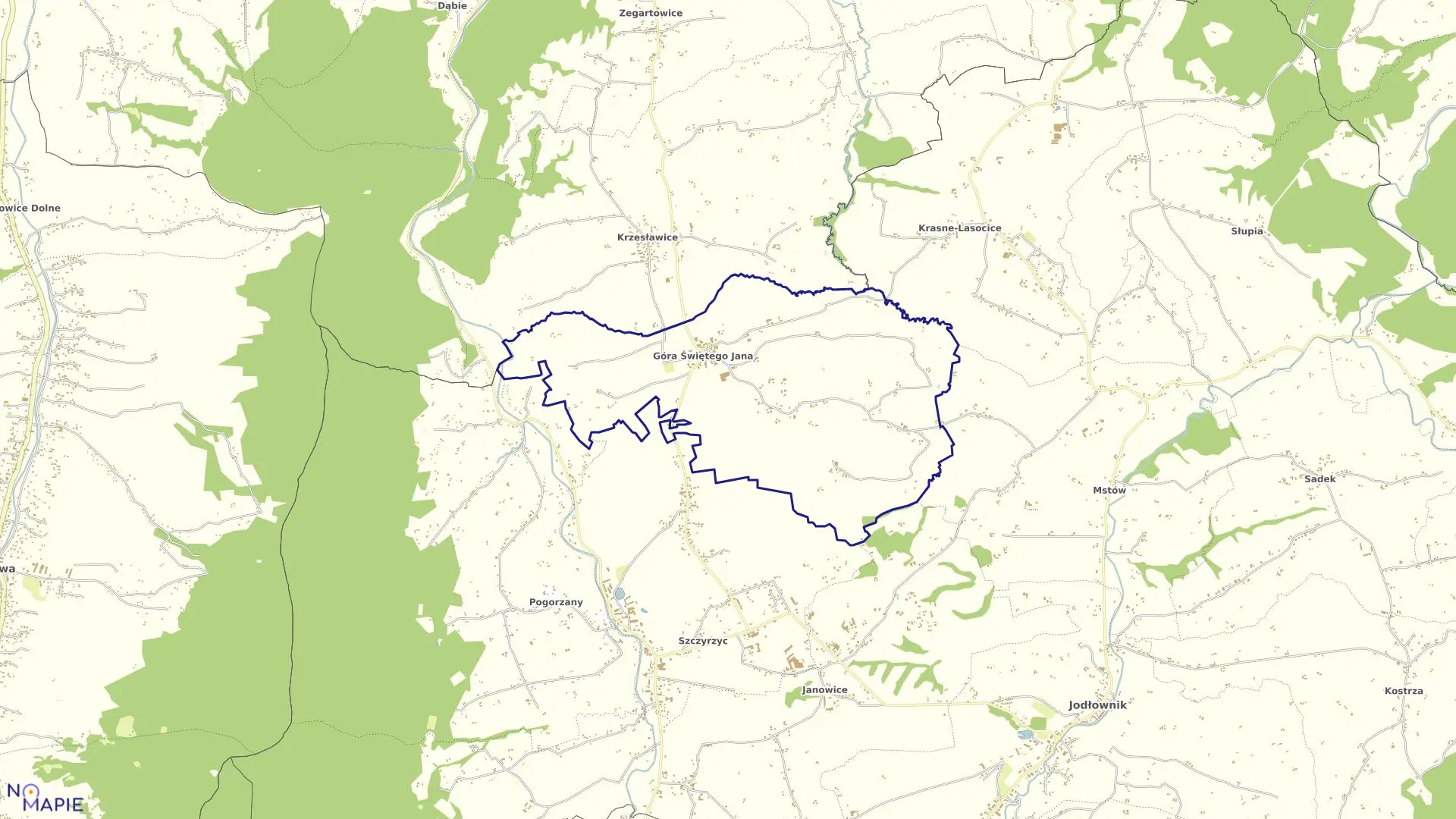 Mapa obrębu Góra Jana w gminie Jodłownik
