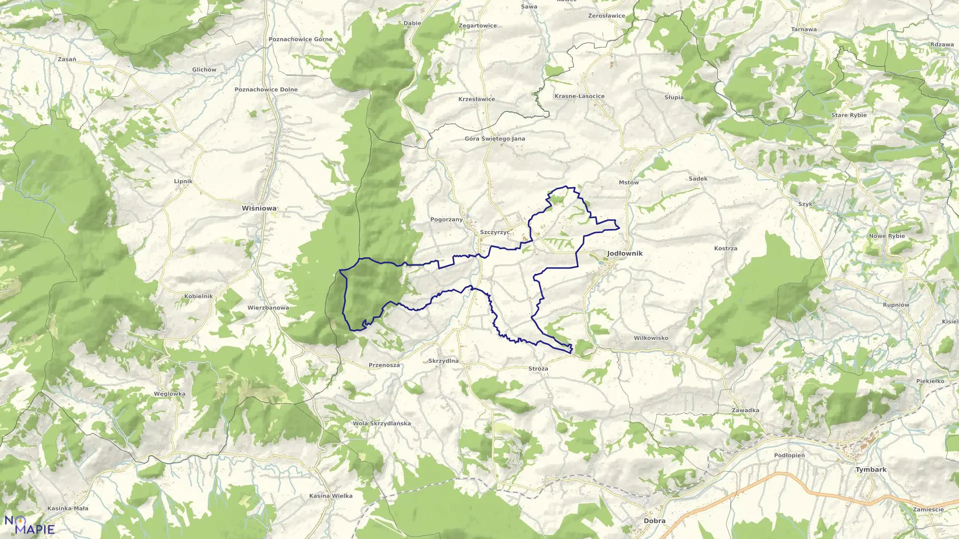 Mapa obrębu Janowice w gminie Jodłownik