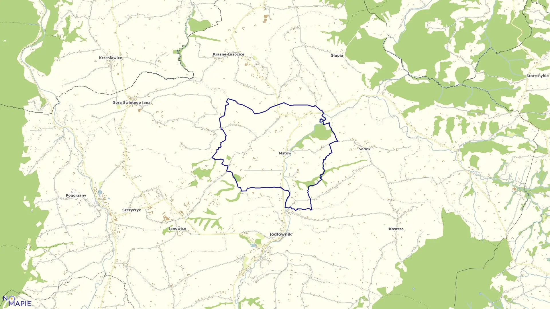 Mapa obrębu Mstów w gminie Jodłownik