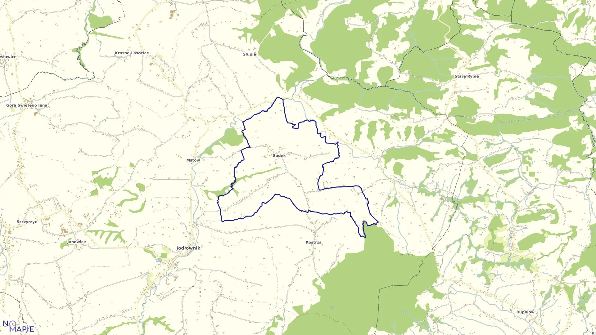 Mapa obrębu Sadek w gminie Jodłownik