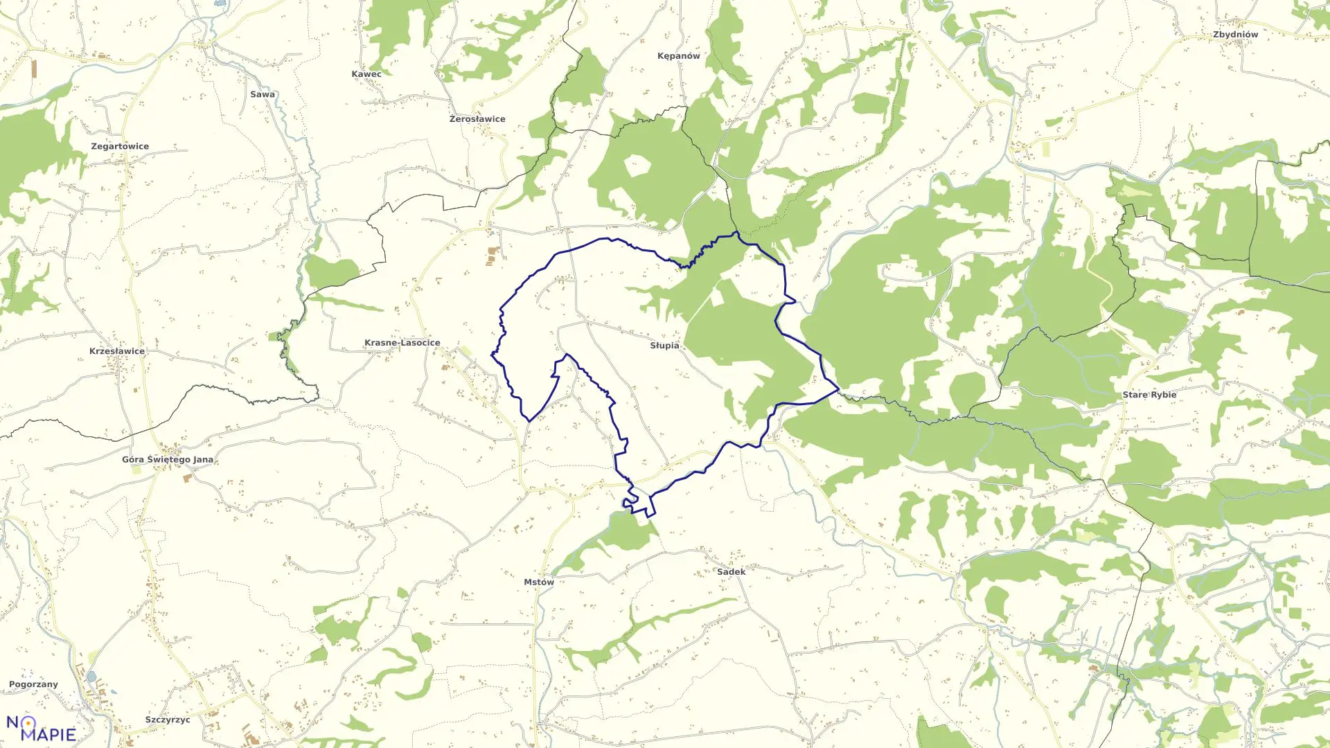 Mapa obrębu Słupia w gminie Jodłownik